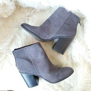 AMERICAN EAGLE gray perforated suede ankle booties